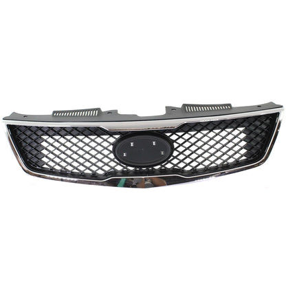 Grille Assembly for Kia Forte (2010) Textured Black with Chrome Molding
