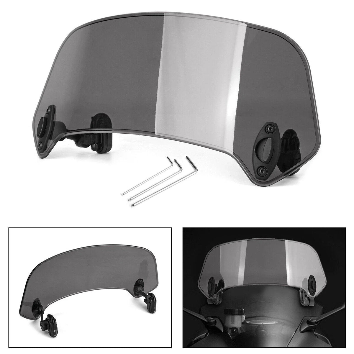 Universal Motorcycle Clip On Wind Deflector Screen Windshield Gray