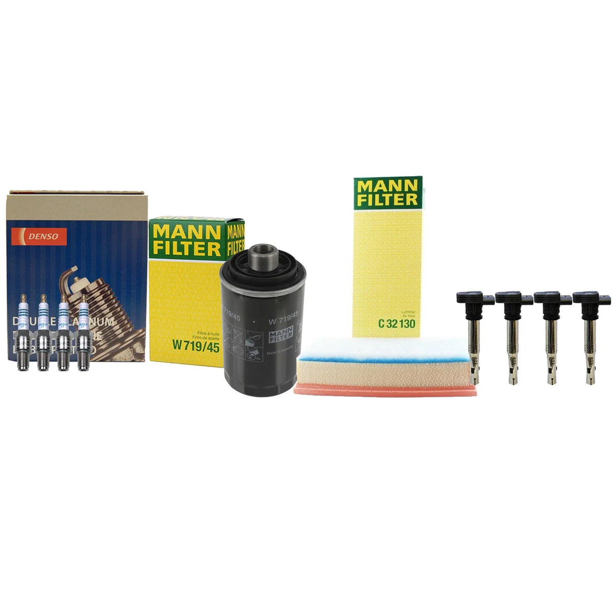Set of 4 Denso Double Platinum Spark Plugs & Coils for Audi A4