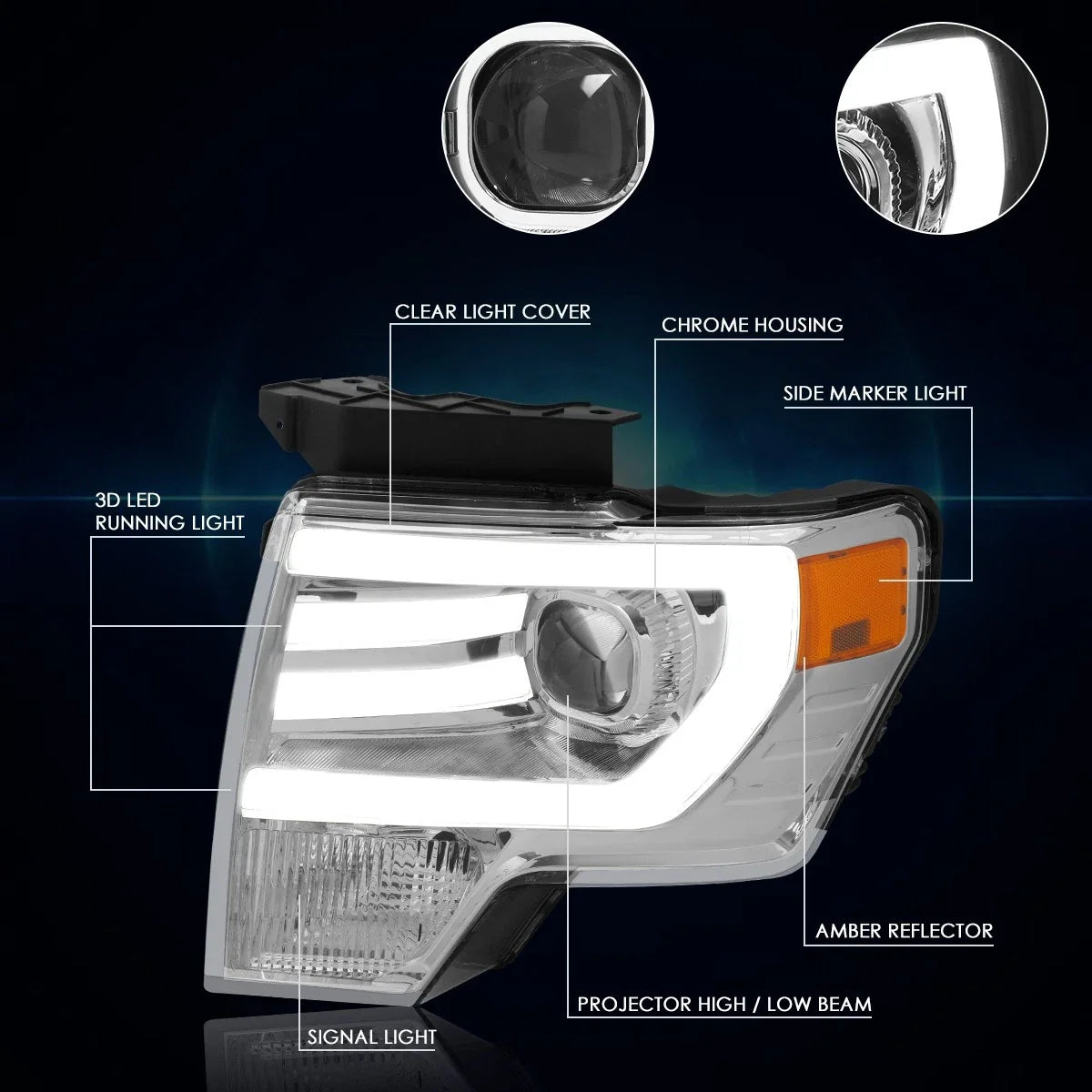 Projector Headlight with LED Daytime Running Lights for Ford F150 (2009-2014)