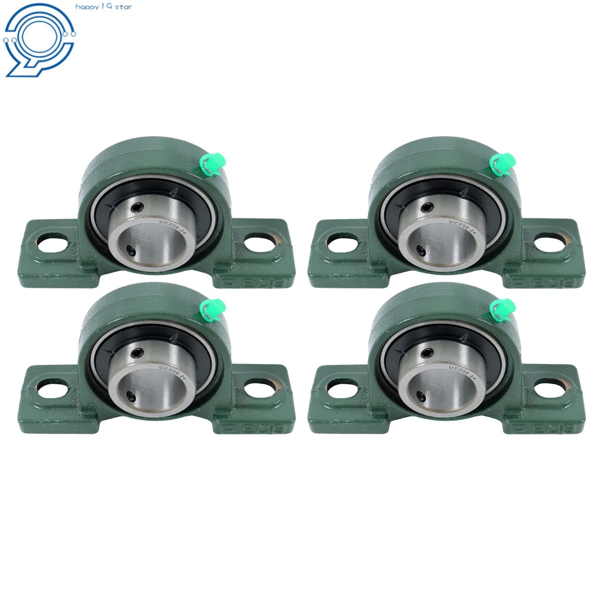 4-Pack UCP208-24 Pillow Block Bearings for 2-Bolt Solid Base