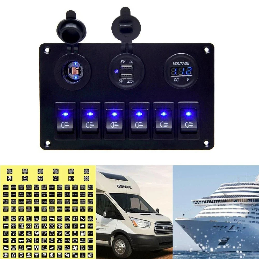 6 Gang Switch Panel with LED for Car Marine Boat