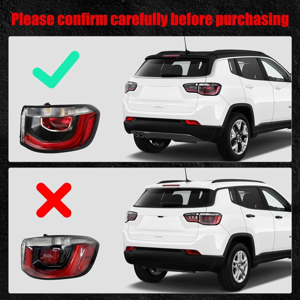 Pair Outer Rear Tail Light Brake for Jeep Compass (2017–2020)