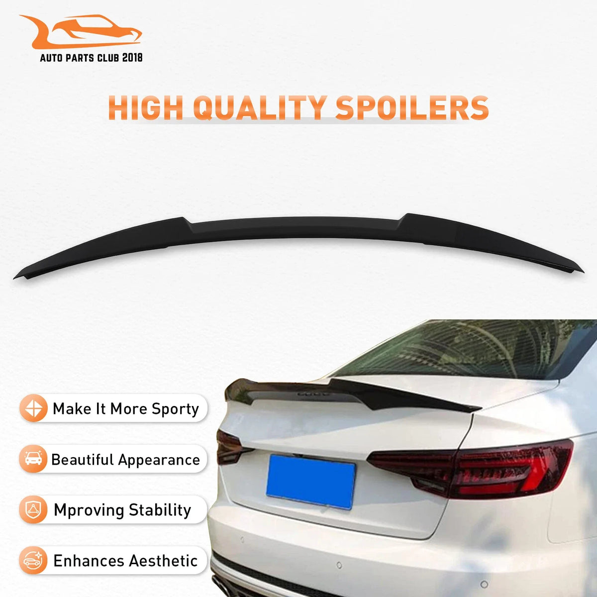 Glossy Black Wing Spoiler for Audi A4 B8 (2009–2012)