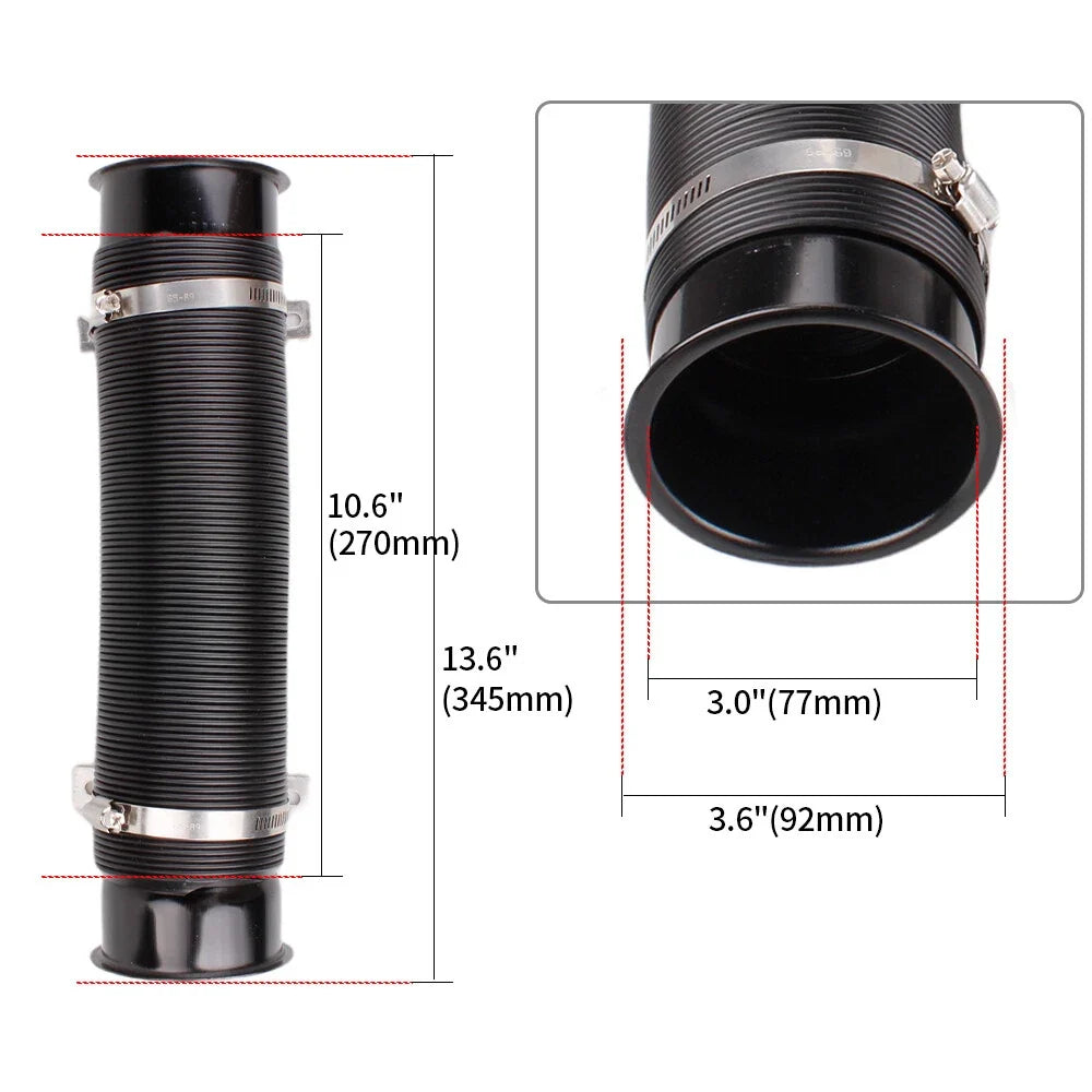 Universal 3" Flexible Cold Air Intake Hose Filter Pipe Kit