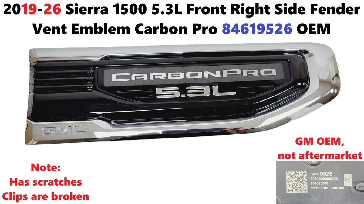 Front Right Fender Vent Emblem Carbon Pro for Sierra 1500 2019-2026