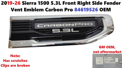 Front Right Fender Vent Emblem Carbon Pro for Sierra 1500 2019-2026