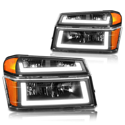 LED DRL Bumper Headlight for Chevy Colorado (2004–2012) Black Housing Amber Side