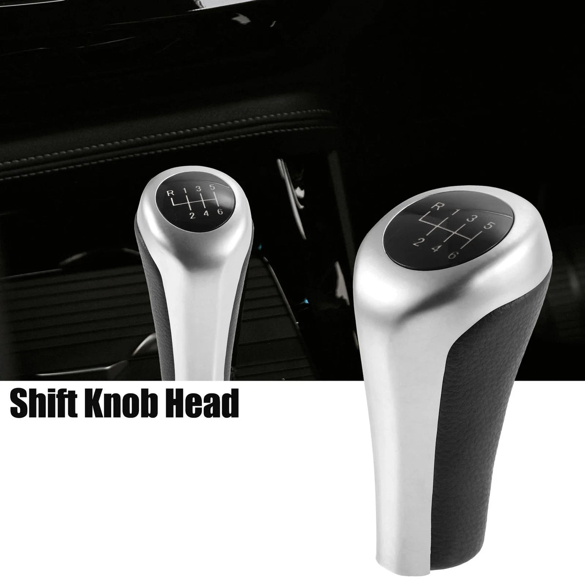 6 Speed Manual Shift Knob for BMW (Faux Leather Black Matte Silver Tone)