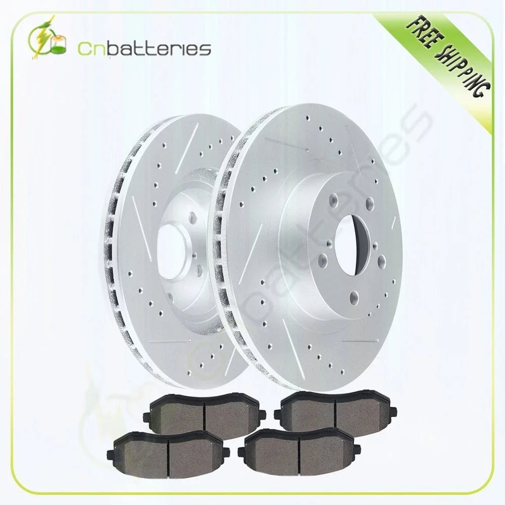 2 Front Drill Brake Rotors & 4 Metallic Brake Pads for Subaru Impreza (2002–2010)