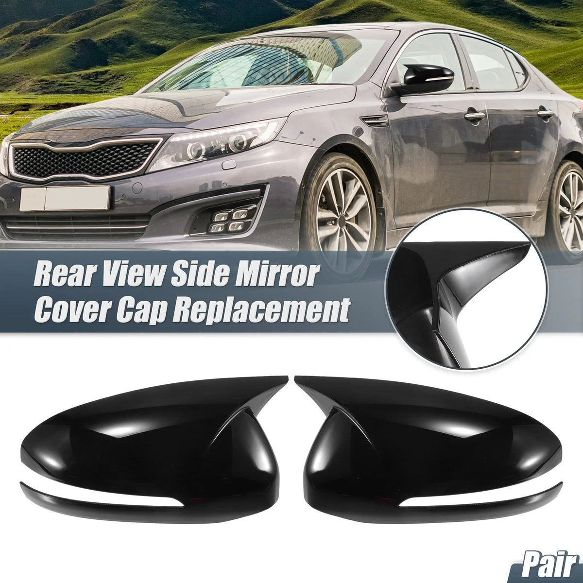 1 Pair Rearview Mirror Cover Overlay Gloss Black for Kia Optima K5 (2011–2015)