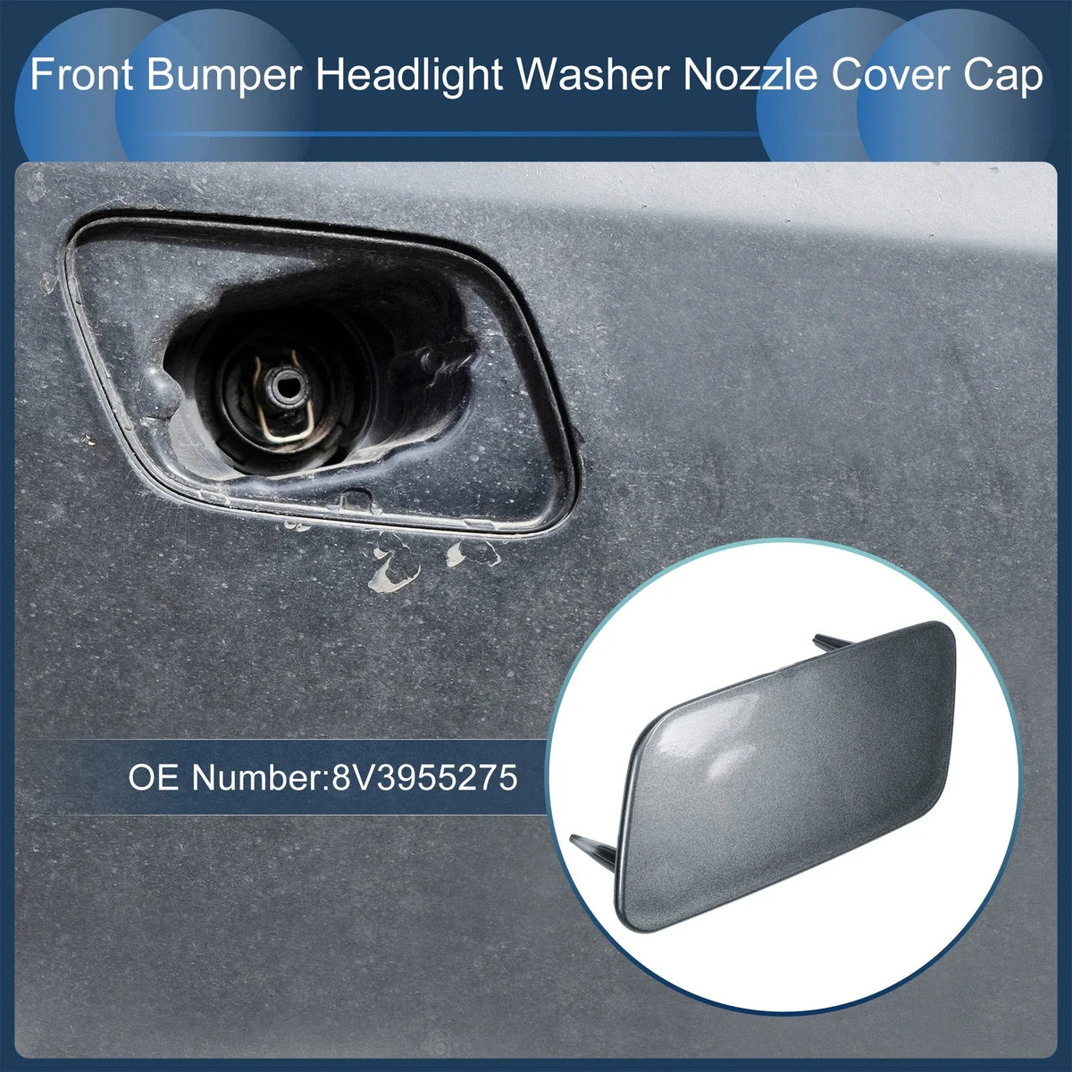 Front Left Washer Nozzle Cover Cap for Audi A3 8V (2016–2020) Gray 1 Pcs