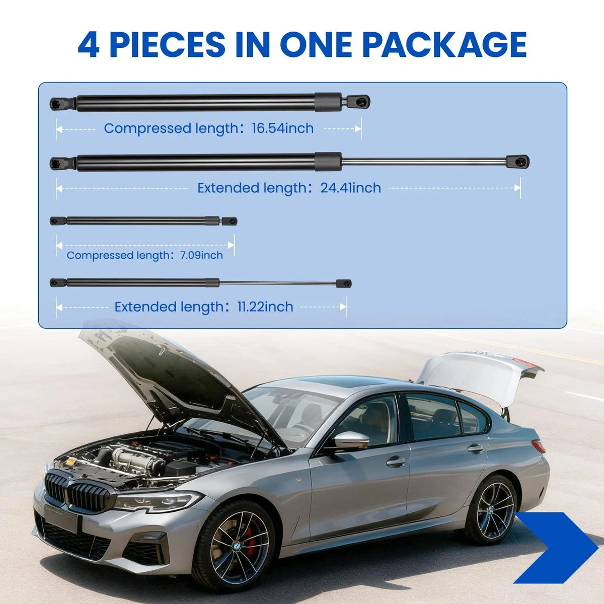 4-Piece Lift Support Struts for BMW X3 (2004 to 2010)