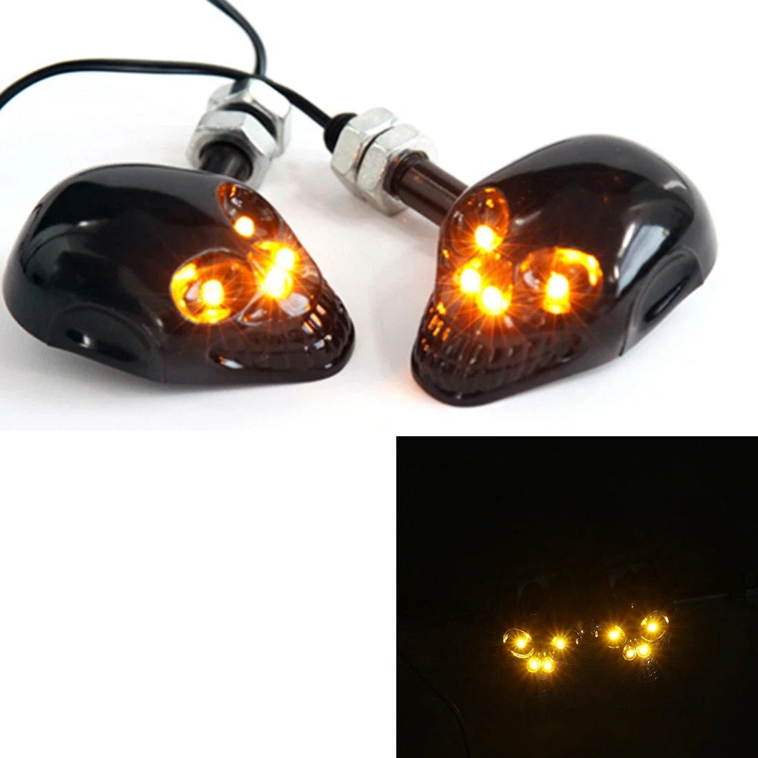 2X LED Turn Signal Skull Indicators for Motorcycle (12V)