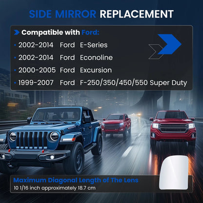 Right Side Mirror Glass Replacement for E150/E250 Econoline 1999-2007