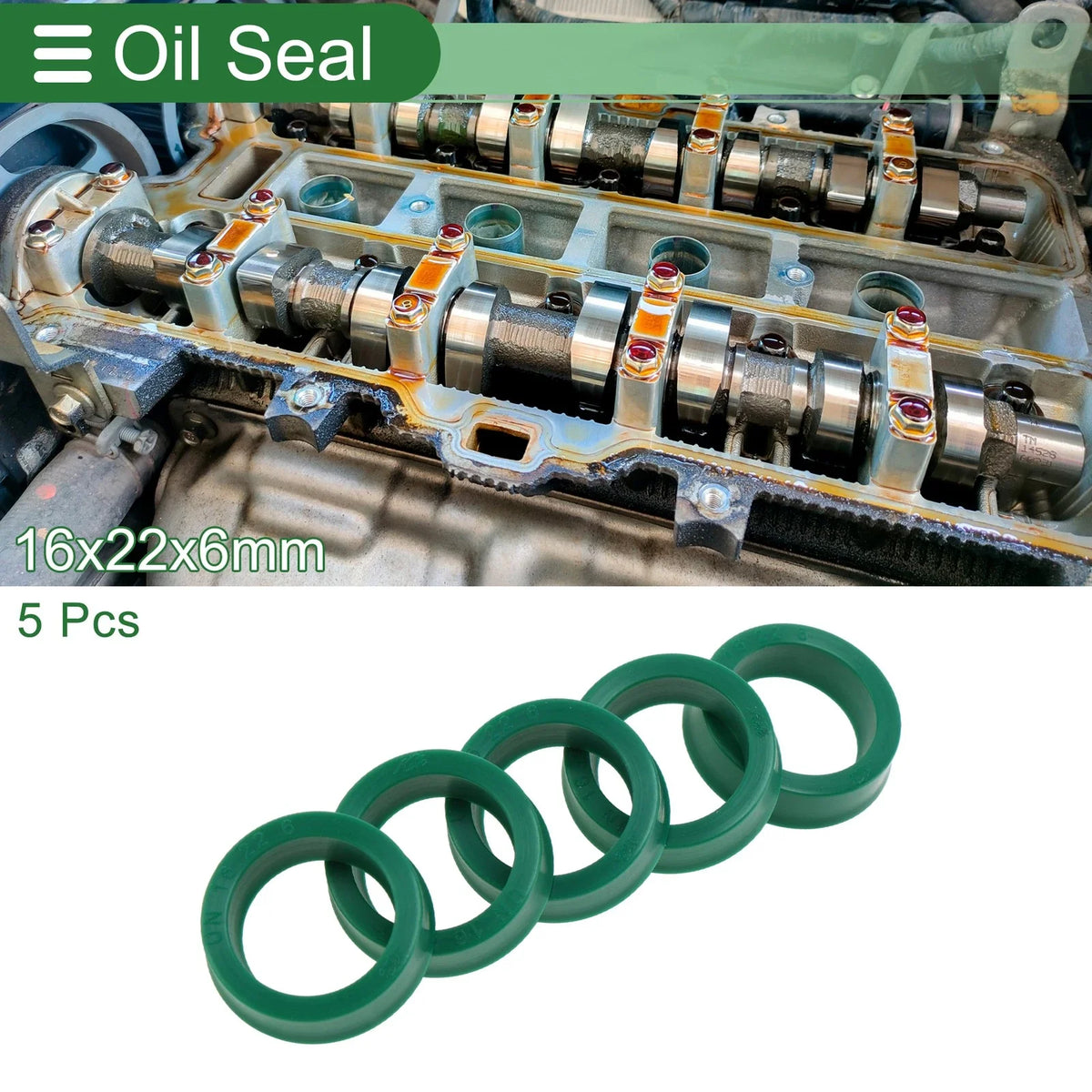 Set of 5 Oil Seal Rotary Shaft Seal 16x22x6mm High Pressure Green