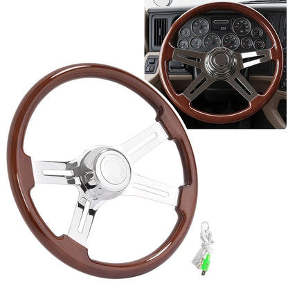 18in Steering Wheel in Chrome Wood for Volvo Freightliner Kenworth Peterbilt