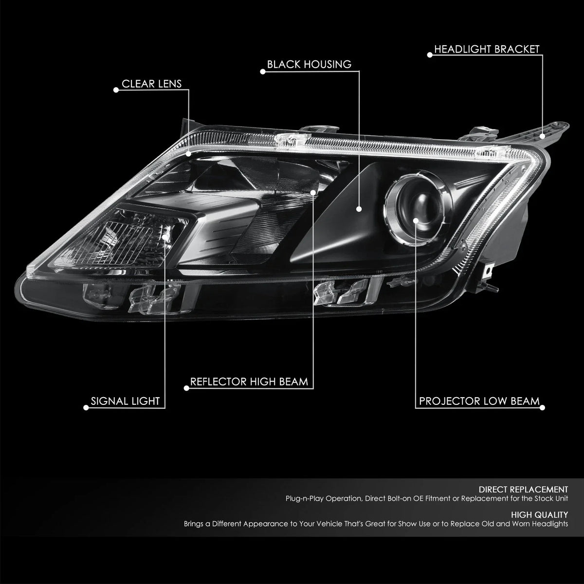 Left Driver Side Projector Headlight Lamp for Ford Fusion (2010–2012)