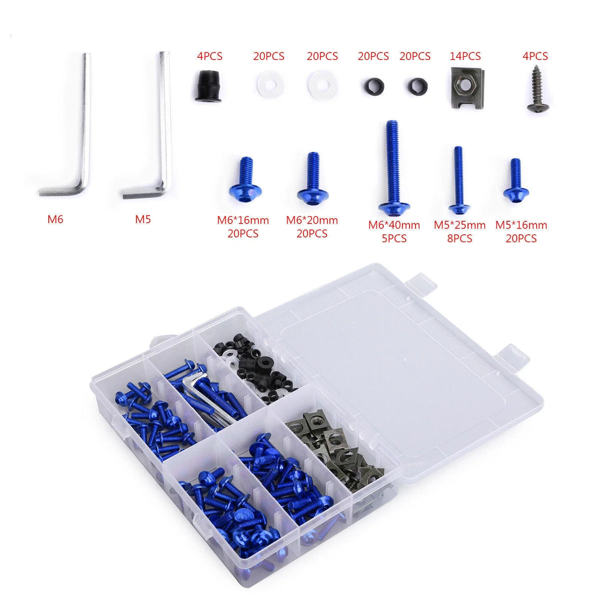 177PCS M5/M6 Fairing Bolt Kit for Sportbikes (Universal Fit)
