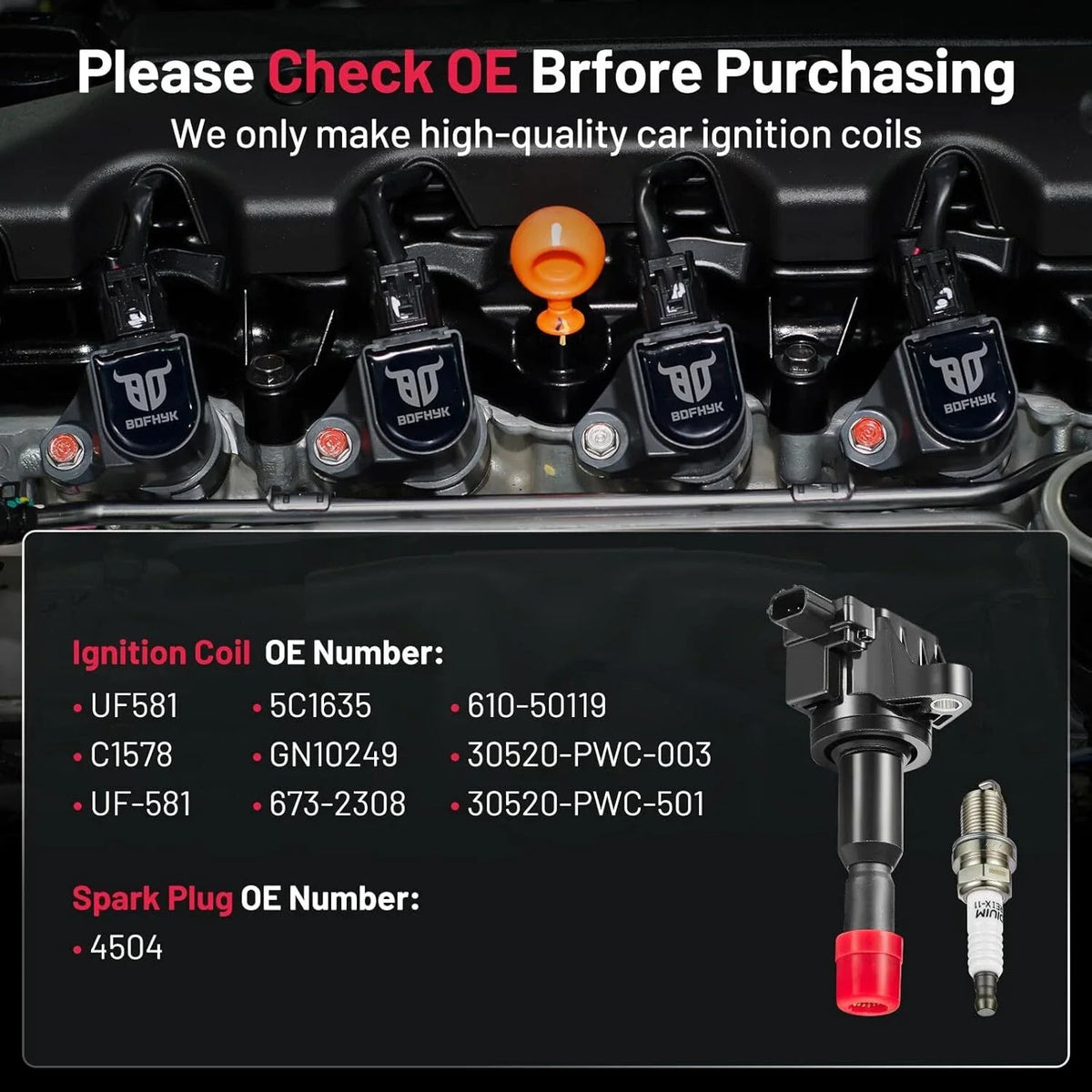 4 Ignition Coils and Spark Plugs for Honda Fit (2007-2008) UF581