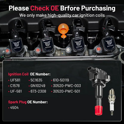 4 Ignition Coils and Spark Plugs for Honda Fit (2007-2008) UF581