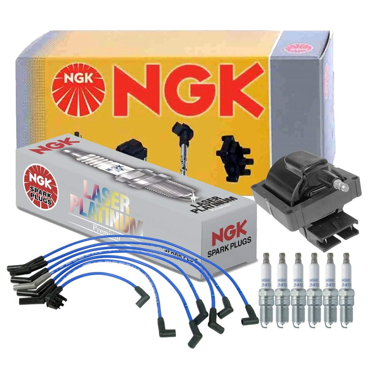 NGK Ignition Coil Wires & 6 Laser Platinum Spark Plugs for Ford Mercury