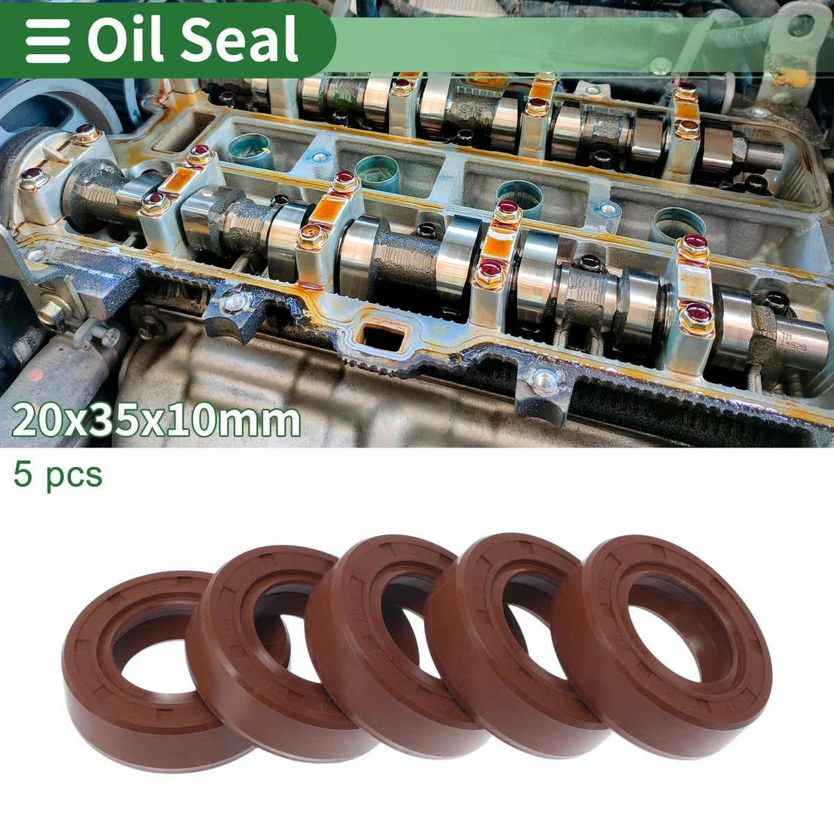 Set of 5 Oil Seal Rotary Shaft Seal FKM Rubber 20x35x10mm