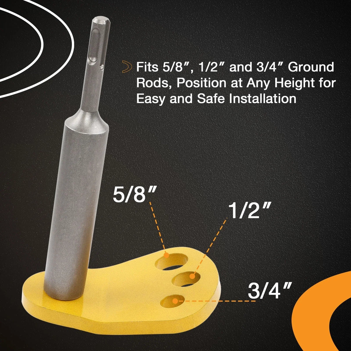 SDS Plus Ground Rod Driver with Adapter Bits for Ground Rods (5/8, 1/2, 3/4)
