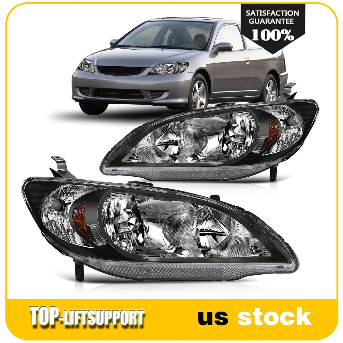 Clear Headlight Assembly for Honda Civic (2004–2005)