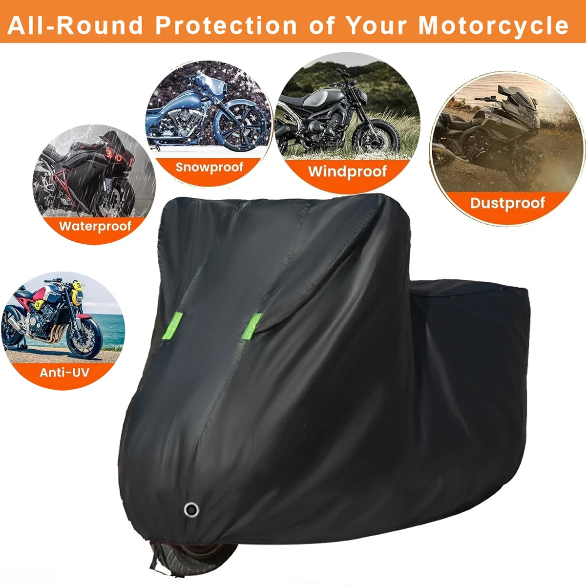 3XL Motorcycle Cover for UV Protection, Waterproof Outdoor Dust Guard