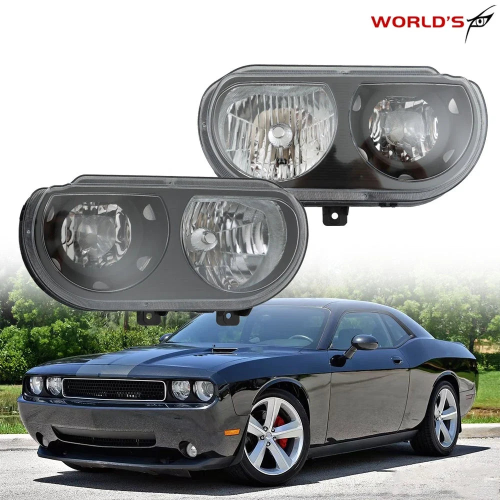 Headlight Set for Dodge Challenger (2008–2014) Halogen Black Housing