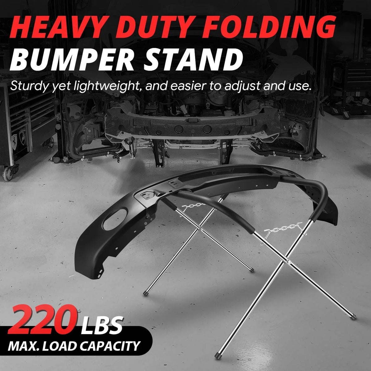 Folding Adjustable Steel Bumper Storage Stand for (220 lbs Load)