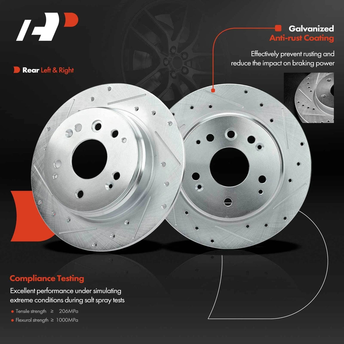 Rear Brake Pads & Drilled Rotors Combo for Honda Element 2003-2011