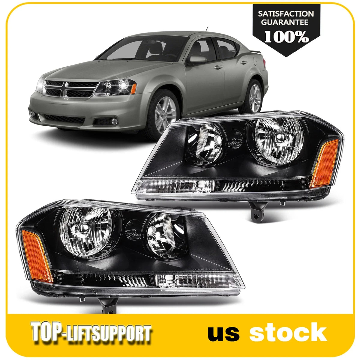 Headlight Assembly for Dodge Avenger (2008–2014) Black Housing Pair