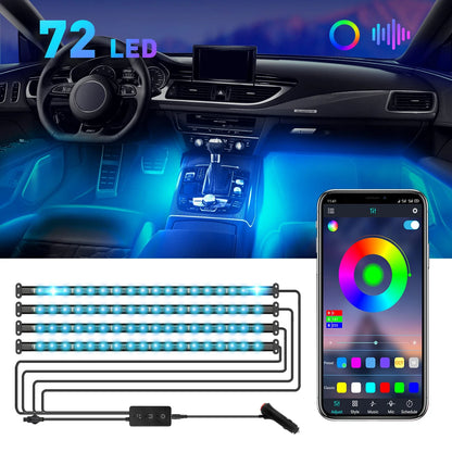 Car RGB LED Interior Lights - 72 LED Floor Set