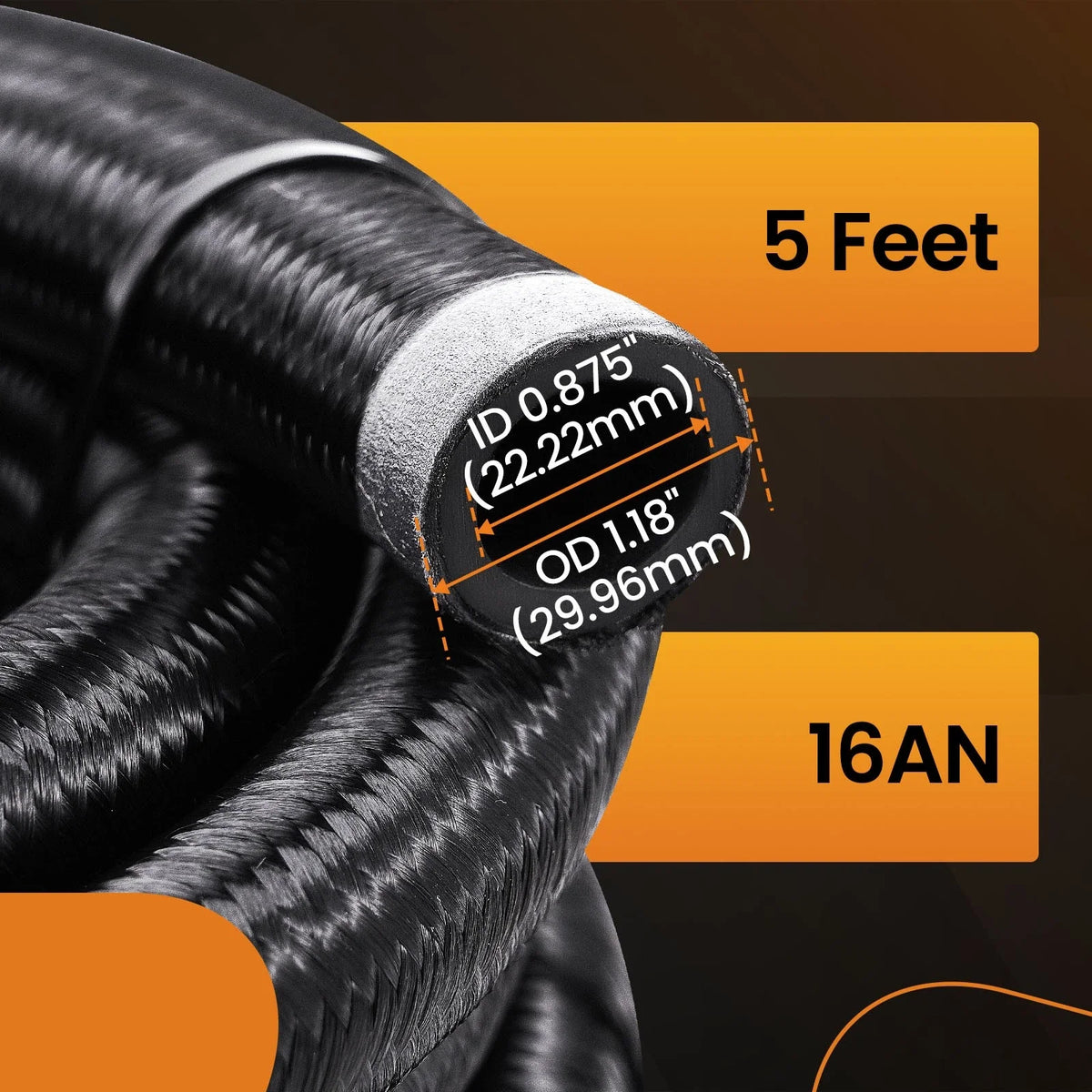 16AN Rubber Nylon Braided Fuel Hose 90° for