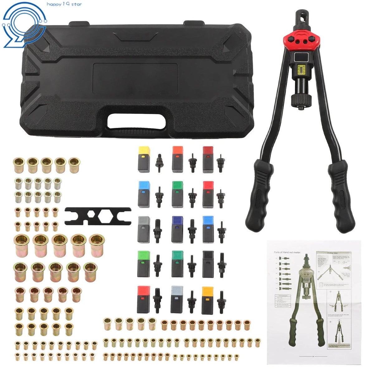 Rivnut Tool Kit for DIY Metal Repairs with 15 Metric & SAE Mandrels (125PCS)