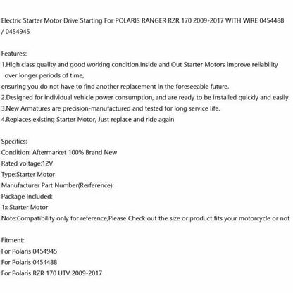 Electric Starter Motor 0454488 for Polaris RZR 170 (2009–2017)