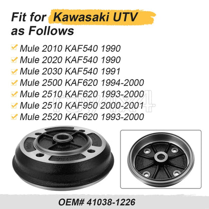 Set of 2 Rear Brake Drums for Kawasaki Mule 2510 (2000-2001)