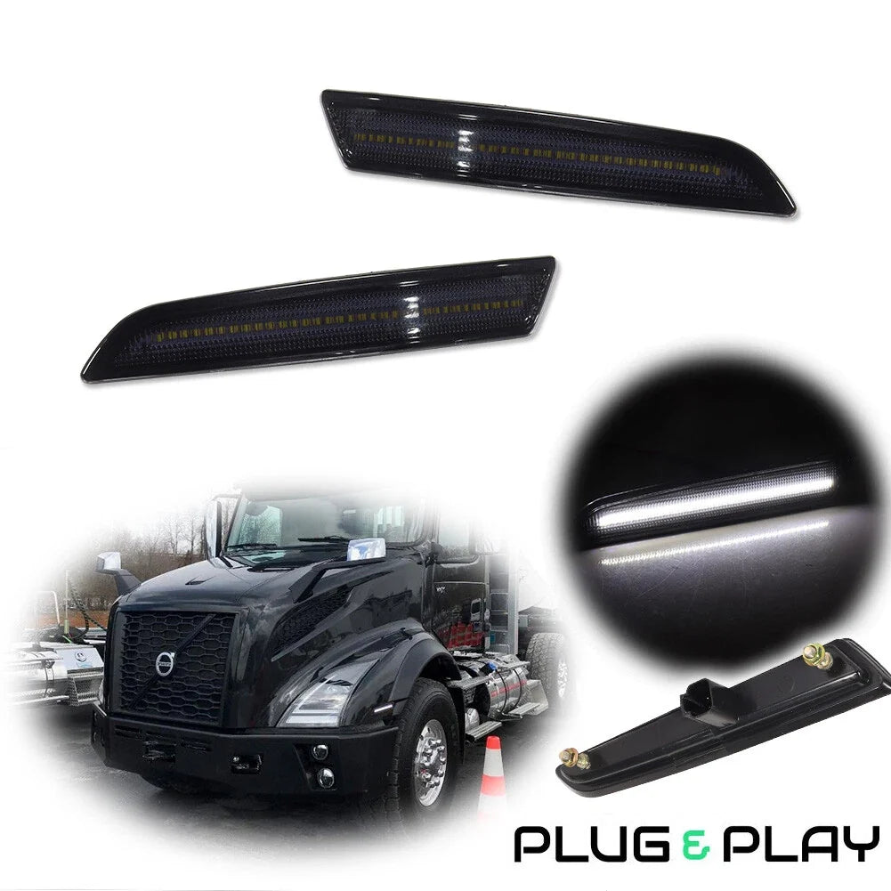 White LED Front Side Marker Lights for Volvo VNL VNR (2018–2024)