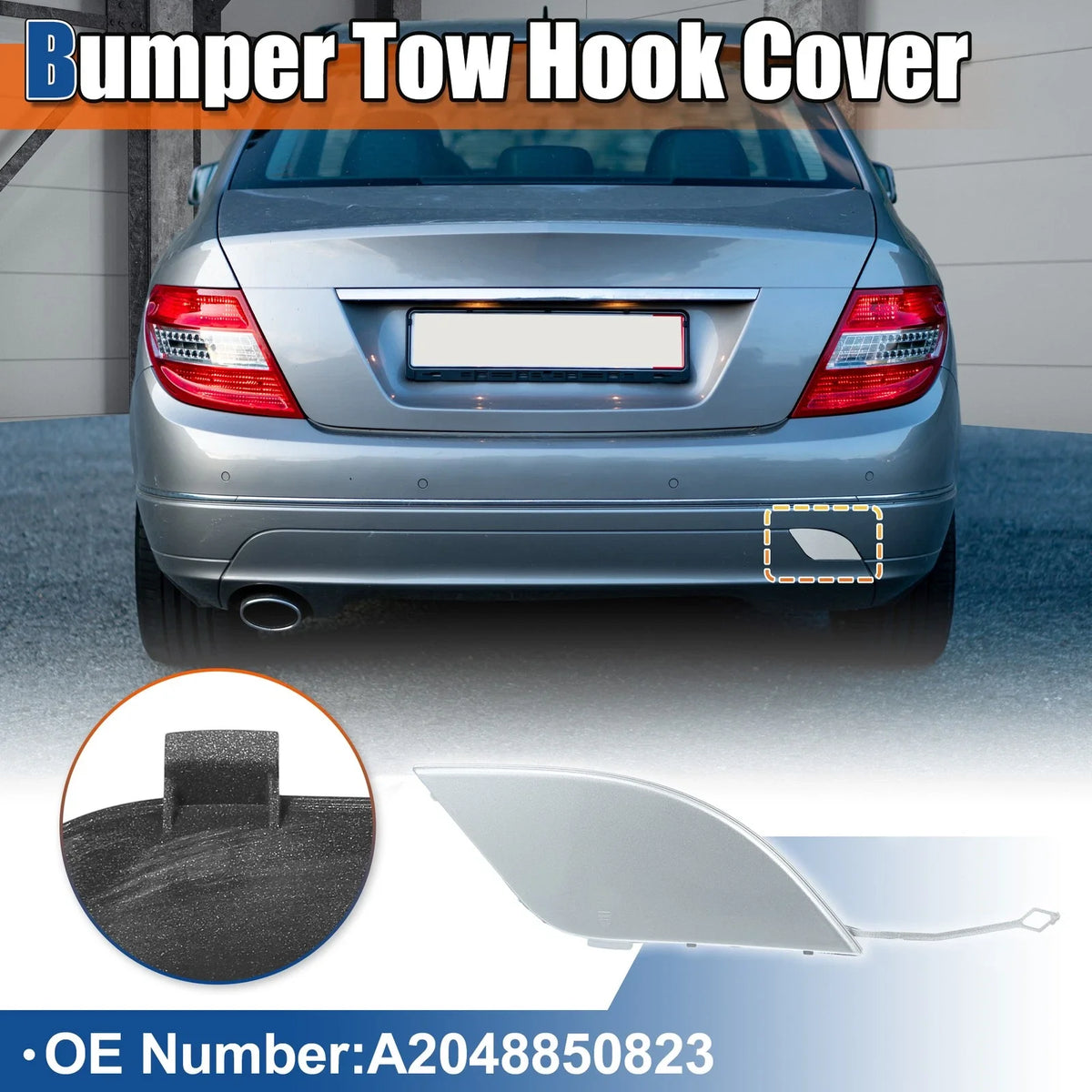 Rear Car Bumper Tow Hook Cover for Mercedes-Benz (A2048850823) Silver Tone