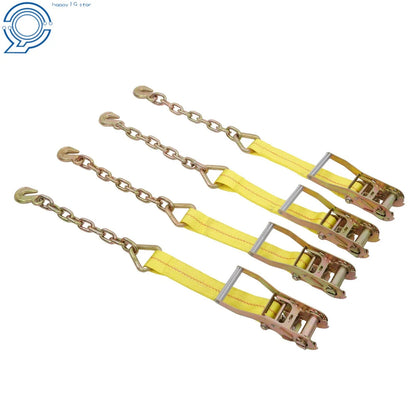 Ratchet Strap Set of 4 - 2 Inch x 30 Foot G70 Chain 10000LBS Capacity