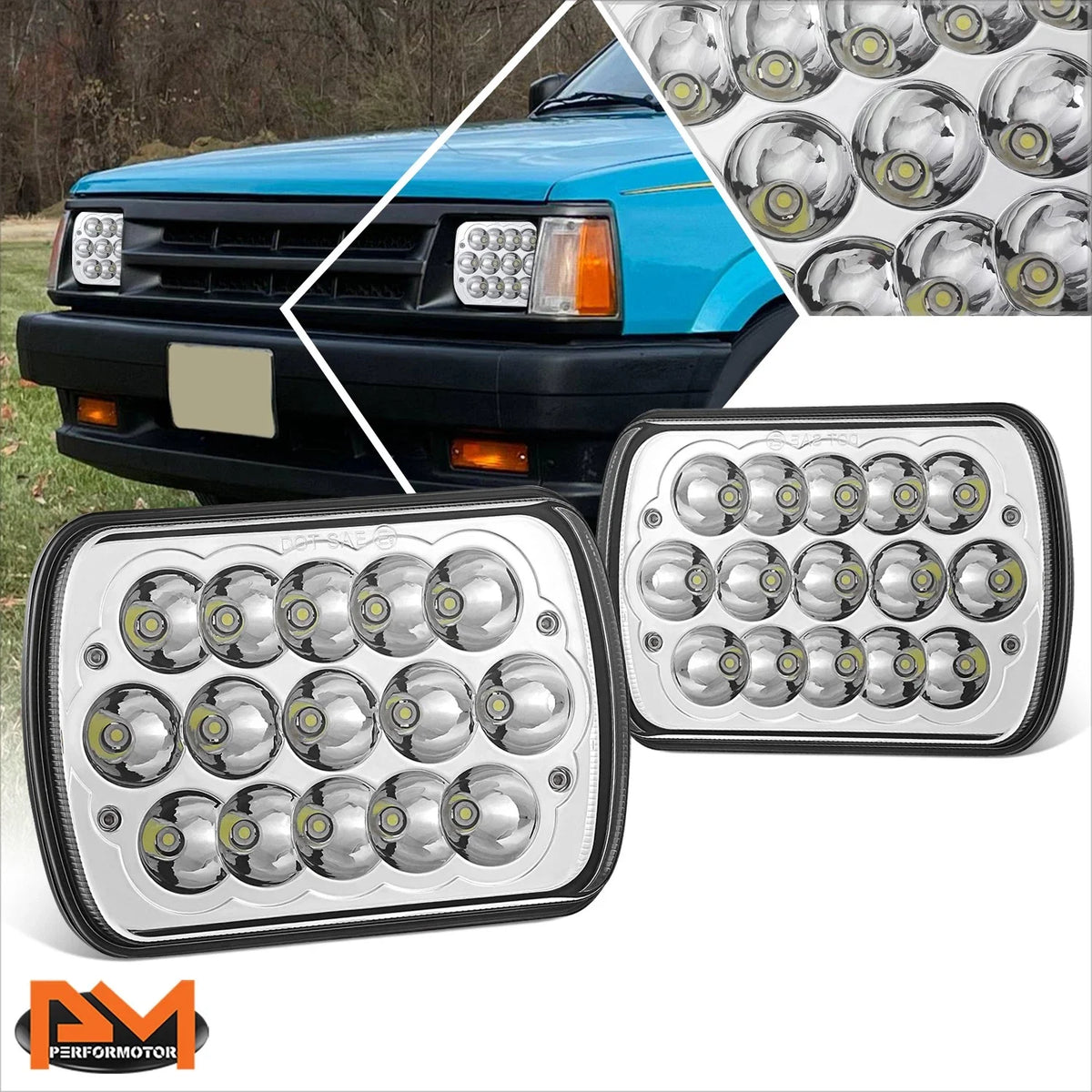 Chrome LED Headlight Set for Mazda B2000 B2200 B2600 GLC RX-7 1985-1993
