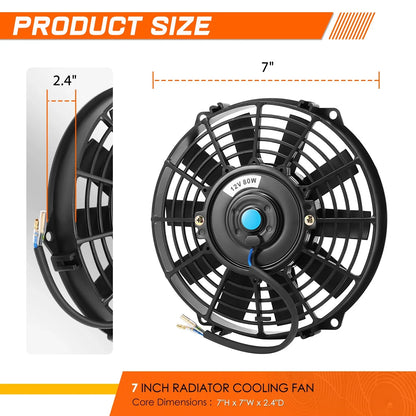 Electric Radiator Cooling Fan 7-Inch with Mount Kit & Relay for Racing