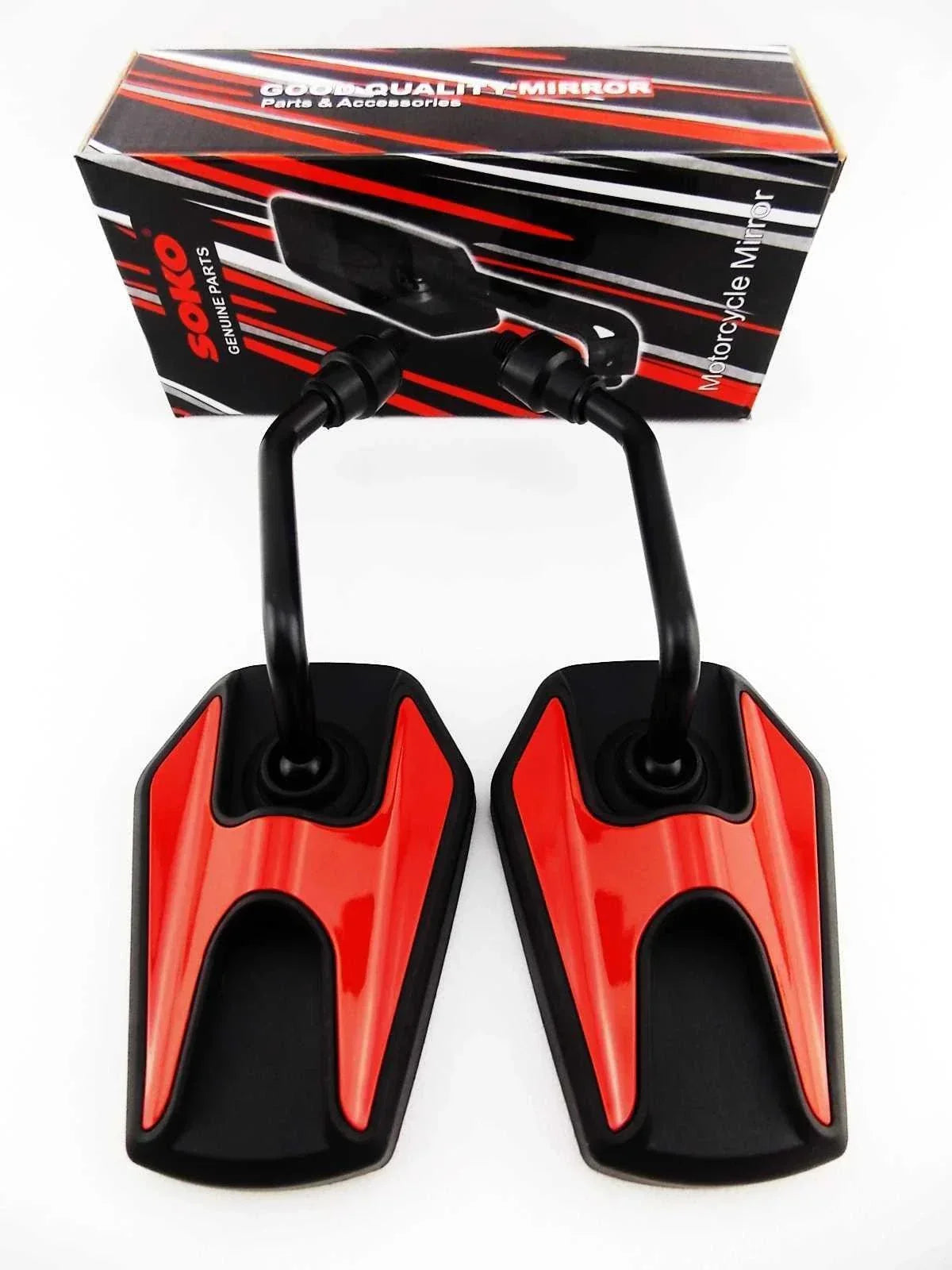 Black Red Hex Mirror Set by Soko for Kawasaki Z305 (1981-1983)