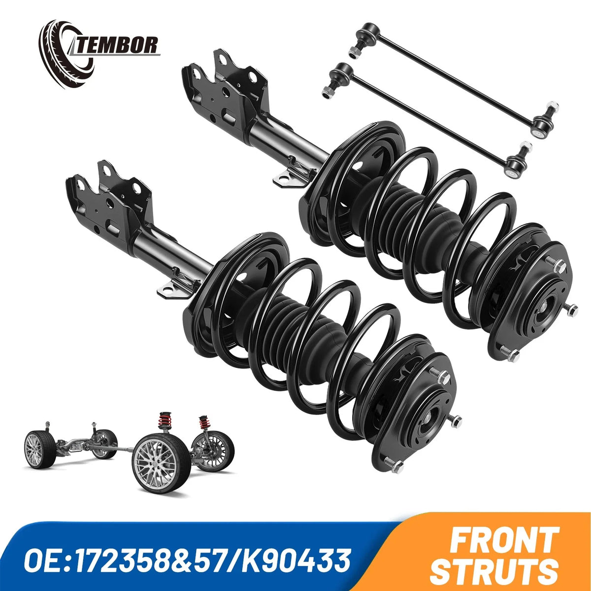 Complete Front Struts and Shocks with Sway Bar Links for Toyota Prius (2004–2009)
