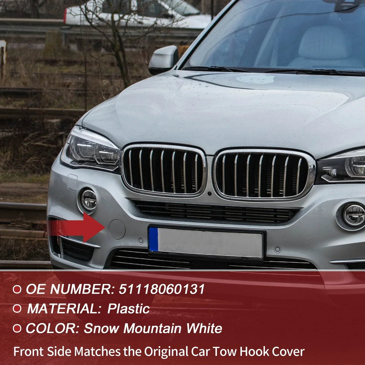1 Pcs White Tow Hook Cover for BMW X5 (2014-2018)