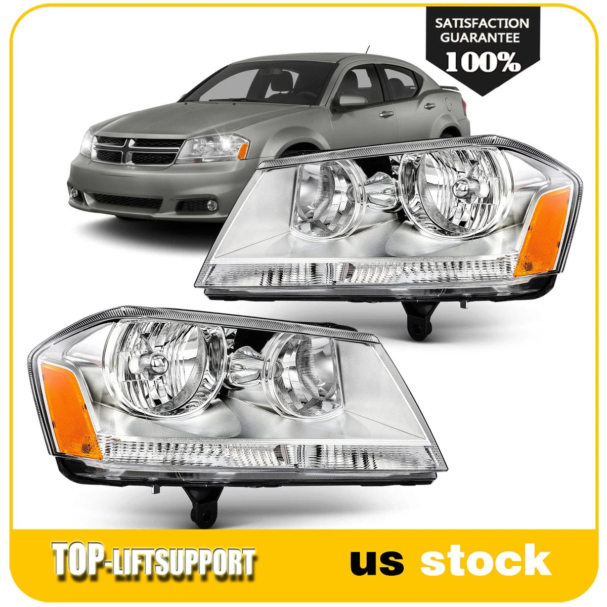 Pair Headlight Assemblies for Dodge Avenger (2008–2014) Reflector Type