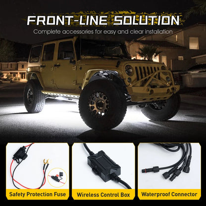 8 White Rock Lights w/ Remote for ATV UTV Trucks Golf SUV