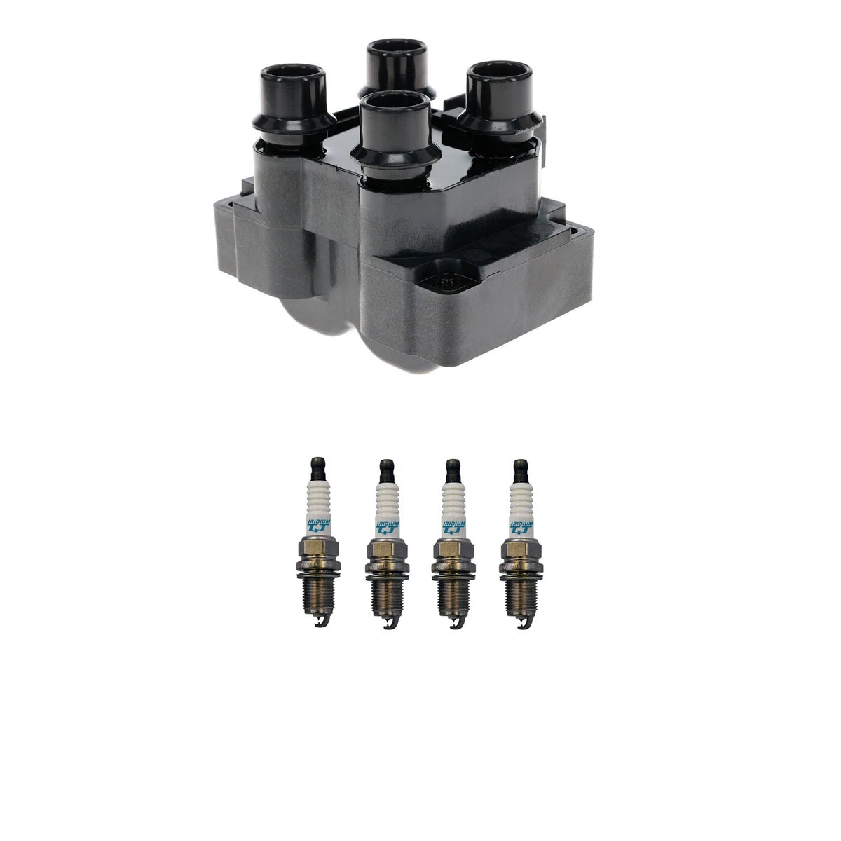 Set of 4 Hitachi Ignition Coils & Denso Iridium Spark Plugs for Mazda 626 (1998–2002)